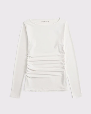 Long-Sleeve Stretch Crepe Slash Top
