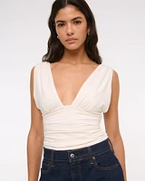 Ruched Deep V-Neck Top