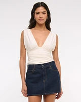 Ruched Deep V-Neck Top