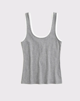 Vintage Rib Lace-Trim Scoopneck Tank