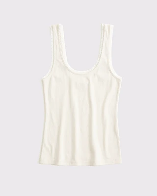 Vintage Rib Lace-Trim Scoopneck Tank