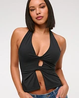 Bra-Free Twist Cutout Halter Top