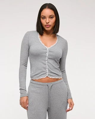 Long-Sleeve Lounge Button-Through Top