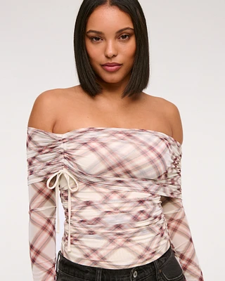 Foldover Mesh Cinched Tie Top