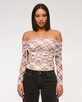 Foldover Mesh Cinched Tie Top