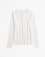 Long-Sleeve Button-Through Wide Rib Top