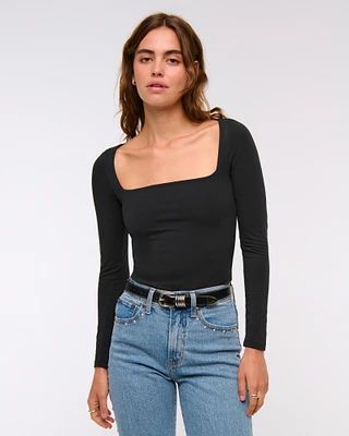 Double-Lined Wide Squareneck Bodysuit