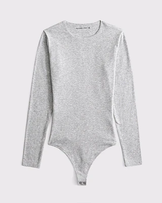 Long-Sleeve Cotton-Blend Seamless Fabric Crew Bodysuit
