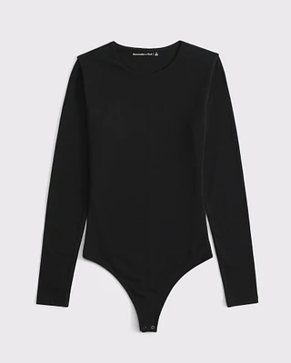 Long-Sleeve Cotton-Blend Seamless Fabric Crew Bodysuit