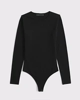 Long-Sleeve Cotton-Blend Seamless Fabric Crew Bodysuit