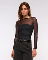 Bra-Free Open-Back Mesh Bodysuit