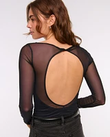 Bra-Free Open-Back Mesh Bodysuit
