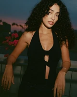 Bra-Free Twist Halter Cutout Top