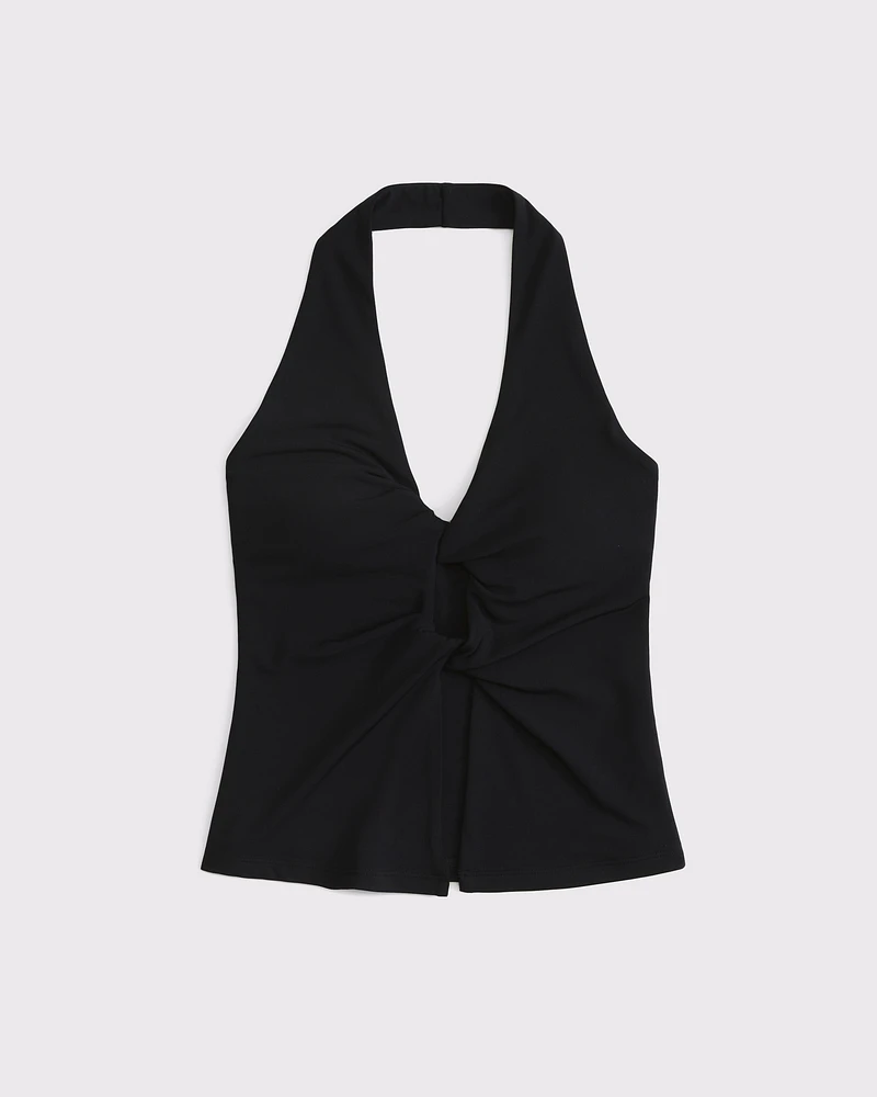 Bra-Free Twist Halter Cutout Top
