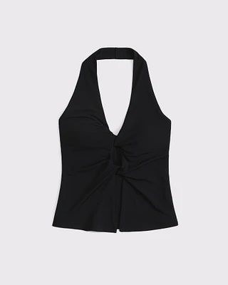 Bra-Free Twist Halter Cutout Top