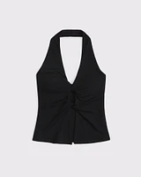 Bra-Free Twist Halter Cutout Top
