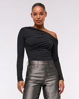 Long-Sleeve Asymmetrical Draped Top
