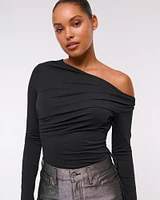 Long-Sleeve Asymmetrical Draped Top