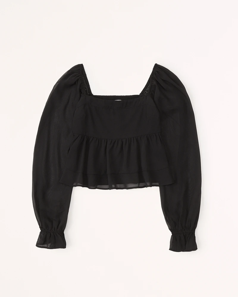 Long-Sleeve Squareneck Babydoll Top