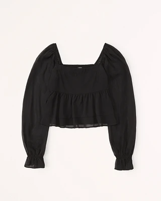 Long-Sleeve Squareneck Babydoll Top