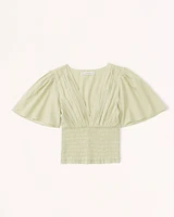 Flutter Sleeve Smocked Waist Top