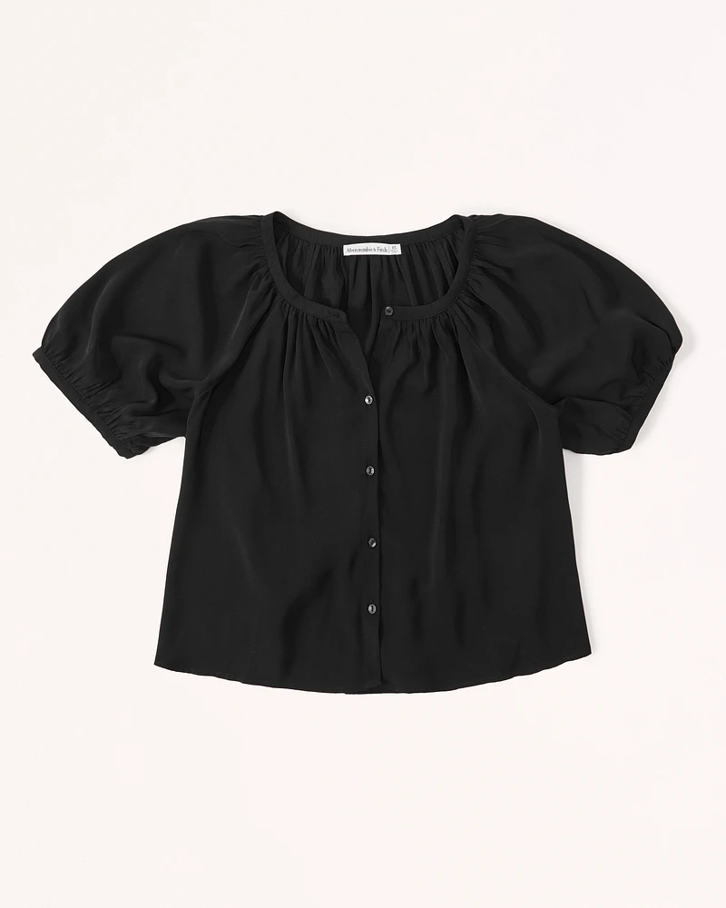 Button-Through Puff Sleeve Top