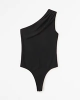 Crepe Asymmetrical One-Shoulder Bodysuit