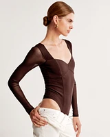 Long-Sleeve Crepe Sweetheart Bodysuit