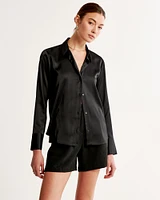 Long-Sleeve Satin Button-Up Shirt