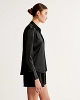 Long-Sleeve Satin Button-Up Shirt