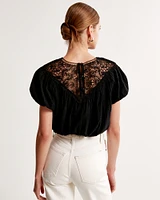 Crinkle Cropped Lace-Trim Bubble Top