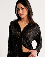 Long-Sleeve Sequin Button-Up Shirt