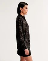 Long-Sleeve Sequin Button-Up Shirt