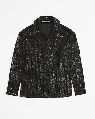 Long-Sleeve Sequin Button-Up Shirt