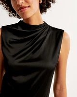 Satin High-Neck Draped Cowl Top