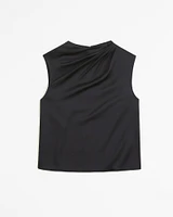 Satin High-Neck Draped Cowl Top