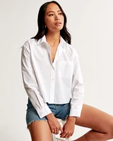 Oversized Linen-Blend Cropped Shirt