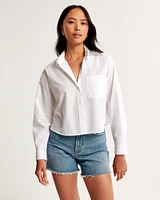 Oversized Linen-Blend Cropped Shirt