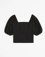 Puff Sleeve Crepe Squareneck Top