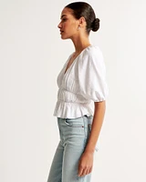 Short-Sleeve Linen-Blend Babydoll Top