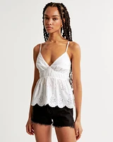 Eyelet Embroidered Bow-Back Top