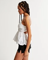 Eyelet Embroidered Bow-Back Top