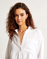 Oversized Linen-Blend Step Hem Shirt