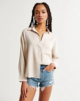 Oversized Linen-Blend Step Hem Shirt