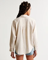 Oversized Linen-Blend Step Hem Shirt