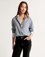 Oversized Lace-Trim Embroidered Button-Up Shirt