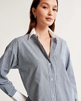 Oversized Lace-Trim Embroidered Button-Up Shirt