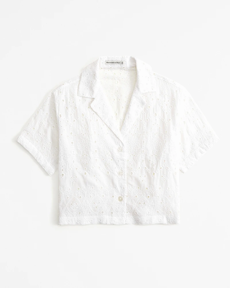 Short-Sleeve Cropped Schiffli Shirt