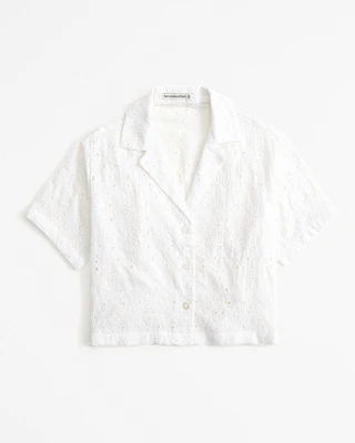 Short-Sleeve Cropped Schiffli Shirt