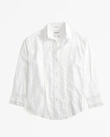 Oversized Lace-Trim Embroidered Button-Up Shirt